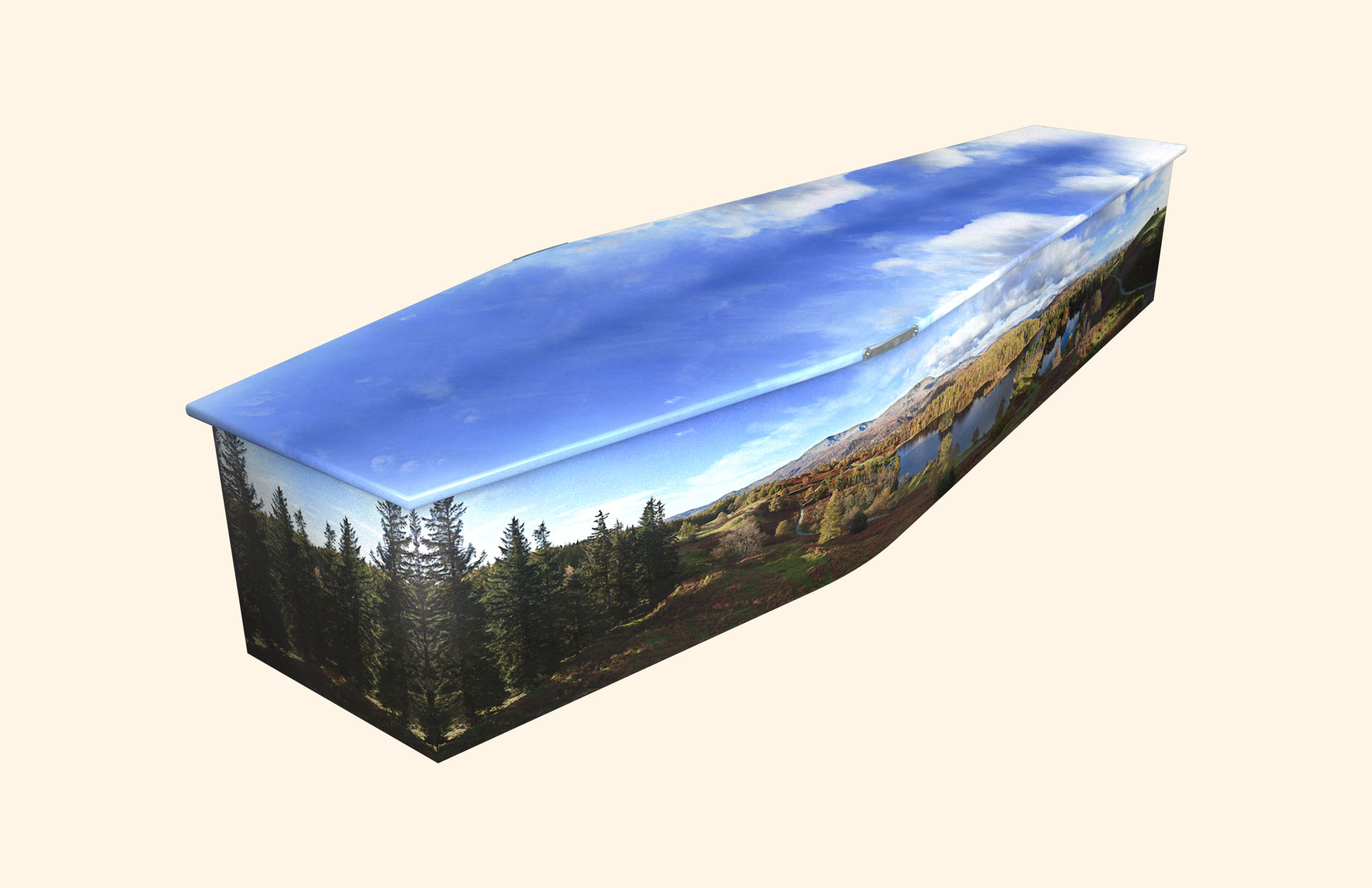 The Lakes design on a traditional coffin